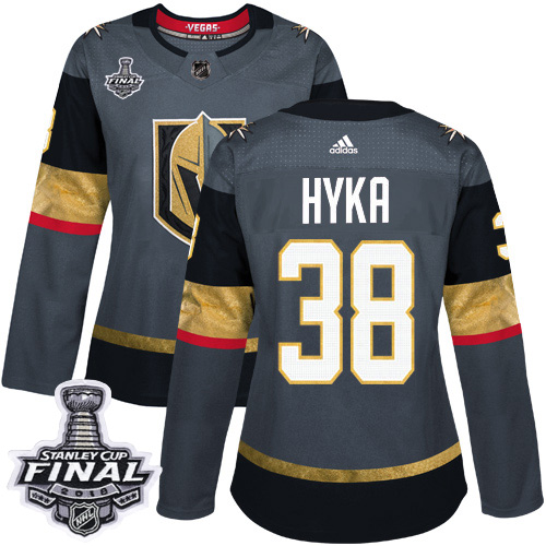 Adidas Golden Knights #38 Tomas Hyka Grey Home Authentic 2018 Stanley Cup Final Women's Stitched NHL Jersey - Click Image to Close